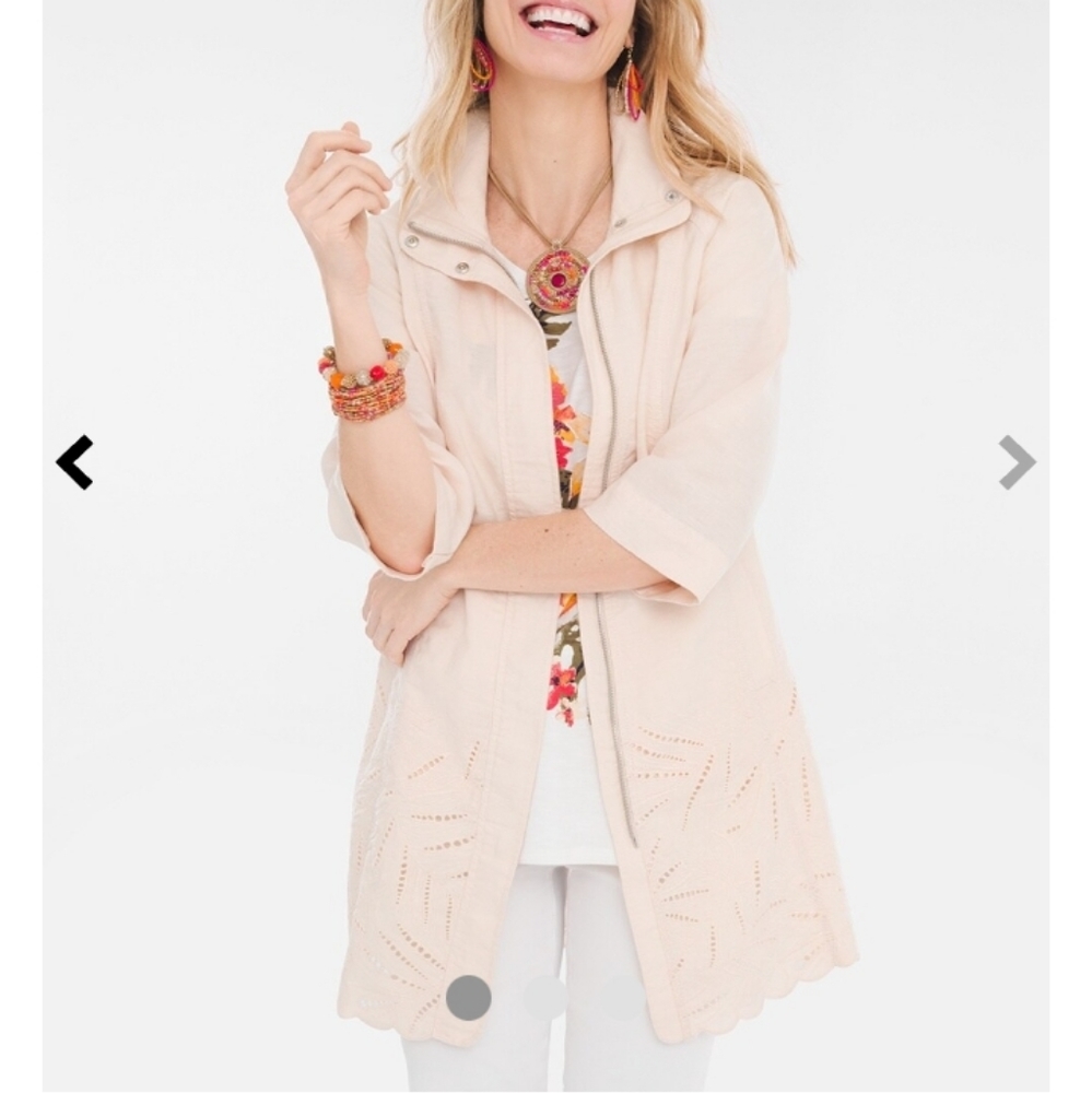 Chico’s Pink Eyelet Linen Zip Up Jacket Size 0